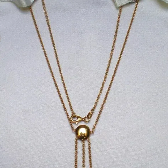 Vintage European Italy Solid 14K Yellow Gold 3 Pendants Lariat Necklace Chain